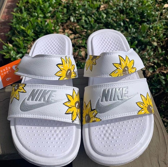 nike sandals with sunflowers