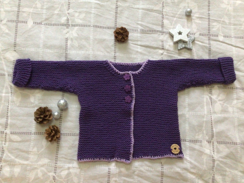 Ready to Ship 62-68 Cardigan Purple Baby Child Hand Knitted Autumn Girl Gift J\u00e4ckchen Baby Cardigan Cotton Christmas Babygirl