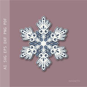 Multilayer Snowflake SVG, Cutting File, Christmas Decor svg, 3D Layered File, Cricut Silhouette Glowforge, Laser Cut, Vector Template