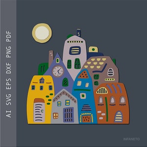Layered Houses SVG: 3D Village Cut File (Digital Download)