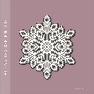 3D Snowflake SVG: Multilayered Laser Cut File, Christmas Decor