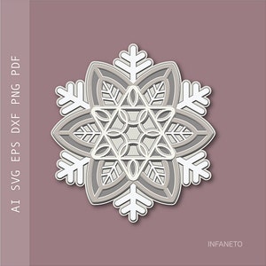 Snowflake SVG, Layer svg, Mandala svg, Laser Cut File, 3D Model, Cricut Project, Silhouette Glowforge Multilayer Cut File, DIY Wall Decor