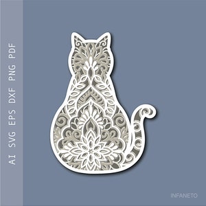 Cat cut files Cricut project Paper cut file Multilayered mandala 3D Model Layered cut files DIY project Silhouette Glowforge Cutting file