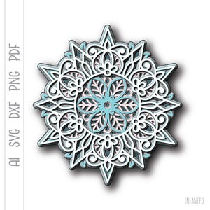 Snowflake SVG, Multilayer Cut File, Mandala svg, Layer svg, Christmas Decor, 3D Model, Cricut Silhouette svg,  Paper Cut File, SVG Template