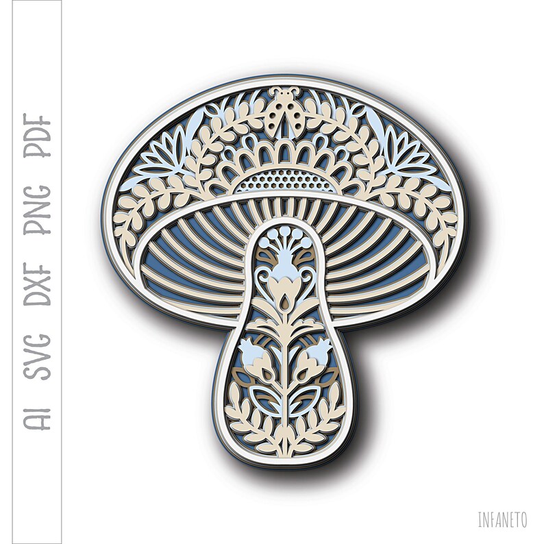 Multilayer Mushroom SVG, Paper Cut File, Layered Template, Cricut SVG, Mandala SVG, Laser Cut Digital File, Vector SVG, Silhouette SVG file.

This image is a layered SVG containing 5 (five) different layers, that you can place one on top of the other.

Digital files are created for cutting machines.