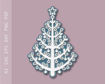 Sapin de Noël 3D SVG : fichier de coupe en couches, décoration des Fêtes (téléchargement numérique)