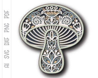 Multilayer Mushroom SVG: 3D Mandala Paper Cut File (Digital Download)