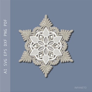 Christmas SVG Laser, Snowflake Layer svg, Paper Cut svg, Cricut Silhouette Glowforge, Multilayer Vector Art, Wall Decor, Snow Flake