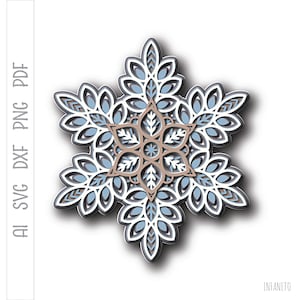Fiocco di neve a strati SVG: file di taglio mandala 3D per Cricut, Silhouette, laser (download digitale)