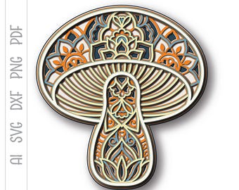 Layered Mushroom Mandala SVG: Paper Cut File, Cricut, Laser Cut (Digital Download)