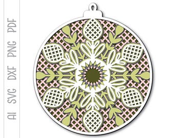 Sjabloon voor 3D-kerstversiering op papier gesneden: gelaagde SVG, Cricut/silhouet (digitale download)