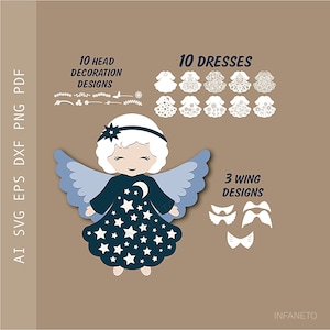 Schutzengel SVG Papierschnitt Datei Cricut Mädchen Raumdekor Baby Shower spirituelles Dekor 3D-Modell Katholisches Geschenk Religiöses DIY Handwerk