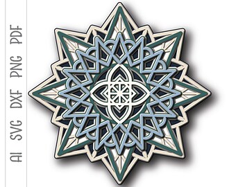 3D Snowflake Mandala SVG: Layered Laser Cut File, Christmas Decor (Digital Download)