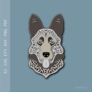 Duitse herder-mandala SVG: meerlaags lasergesneden bestand (digitale download)