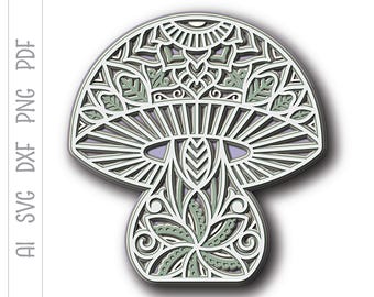 Layered Magic Mushroom SVG: Forest Mandala Cut File