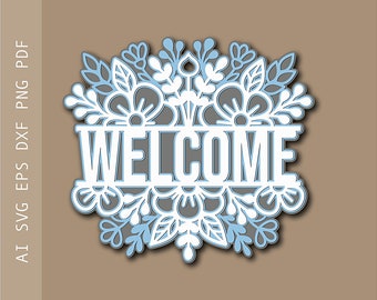 Floral Welcome Sign SVG: Layered 3D Cut File