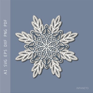 3D SVG File, Snowflake Layer svg, Laser Cut File, Cricut Silhouette Glowforge, Multilayer Vector Art, Wall Christmas Decor, Paper Cut File