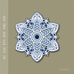 Layered Snowflake Mandala SVG: Christmas Decor, Laser Cut File (Digital Download)