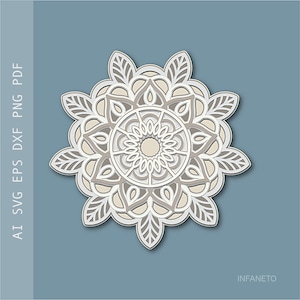 Snowflake SVG, Mandala svg, Laser Cut File, 3D Layered svg for Cricut Silhouette Glowforge, Multilayer Cut File, Vector Art, Christmas Decor