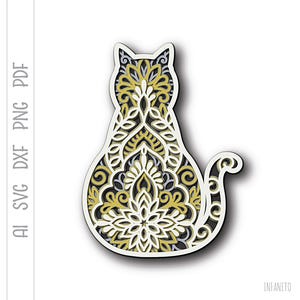 Fichiers découpés de chat, projet Cricut, fichier découpé en papier, modèle 3D de mandala multicouche, fichiers découpés en couches, projet de bricolage, fichier de découpe silhouette Glowforge