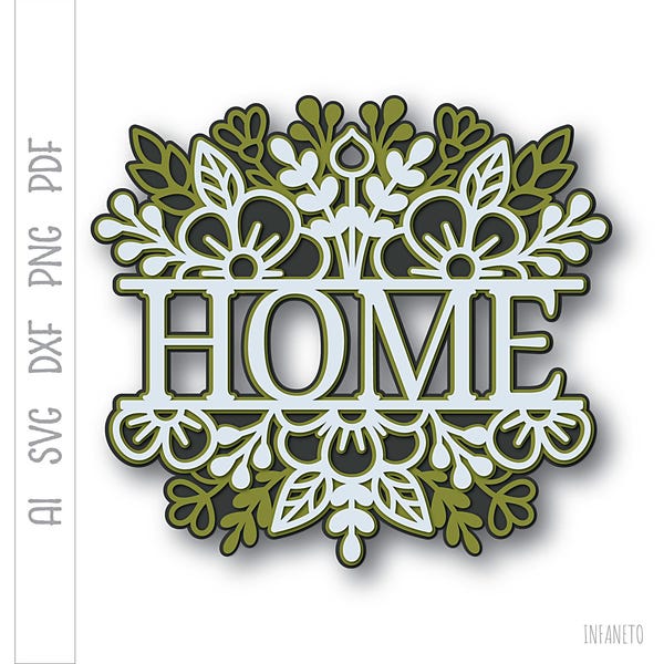 Letrero floral 3D para el hogar (SVG): Archivos de corte por capas, proyecto Cricut (descarga digital)