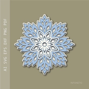 Laser Cut File, Snowflake SVG, Cricut Project, Layer SVG, Paper Cut, Christmas Decor, 3D Multilayer Vector Template, Silhouette Glowforge