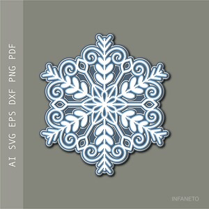 SVG di Natale a strati, SVG di fiocchi di neve, modello vettoriale, file di taglio multistrato, taglio di carta, modello 3D, taglio laser, stencil digitale, progetto fai da te