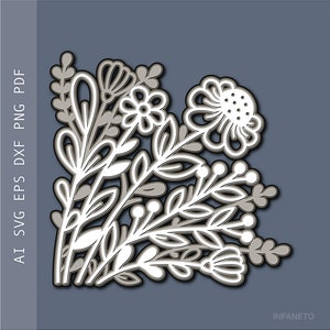Bloemen snijbestand, Cricut-ontwerpen, gelaagde snijbestanden svg, bloemen silhouet svg, patroon uitsnijden, digitaal sjabloonpapier, DIY-bloemen