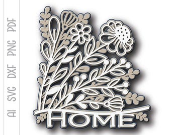 Floral Home Sign SVG: Layered Paper Cut File (Digital Download)