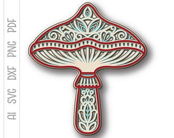 Layered Mushroom SVG: Mandala Cut File Template (Digital Download)