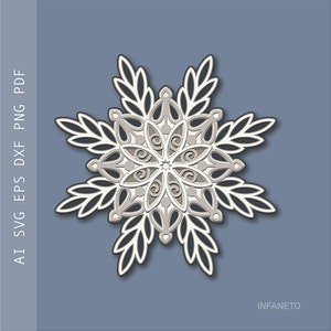 Laag SVG, sneeuwvlok svg, lasergesneden bestand, mandala svg, Cricut svg, vectorsjabloon, papier gesneden svg, digitale download, DIY kerstdecor