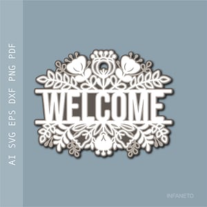 3D Welcome sign SVG Layered cut files Floral svg Cricut file svg Laser cut svg Digital template Multilayer svg Front porch welcome sign svg