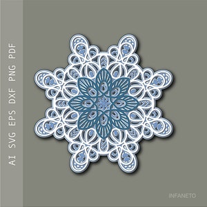 Snowflake SVG Layered cut files Multilayer svg Paper Cut File 3D svg File for Cricut Silhouette Glowforge Laser Cut File Christmas diy svg