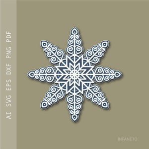Snowflake Layer SVG, Laser Cut File, 3D svg for Cricut Silhouette Glowforge, Multilayer Vector Art, Wall Christmas Decor, Paper Cut File