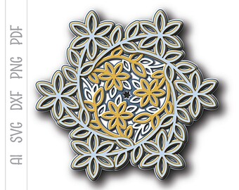 Layered Snowflake SVG: 3D Mandala Cut File, Xmas Decor (Digital Download)