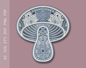 Layered Mushroom Mandala SVG: Paper Cut File, Cricut, Laser Cut (Digital Download)