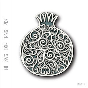 Granaatappel SVG, gelaagde svg-bestanden voor Cricut, silhouetafbeelding, papier gesneden bestand, 3D-sjabloon, fruit svg, ambachtelijk DIY-project, uitgesneden bestanden
