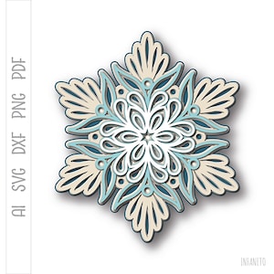 Schneeflocke SVG, Multilayer Plotterdatei, Cricut SVG, 3D Vektordatei, Laser Cut, digitale Vorlagen Download, DIY Weihnachtsdekor