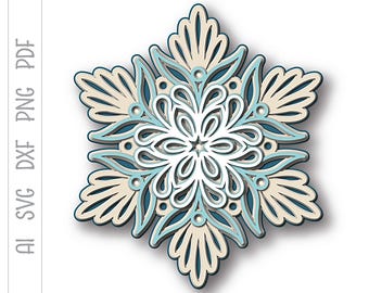 Layered Snowflake SVG: 3D Christmas Ornament, Laser Cut File (Digital Download))