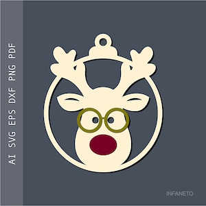 Reindeer face SVG Layer laser file Christmas cricut svg Ornament svg Rudolf svg 3D model Vector templates  DIY project Cute reindeer svg