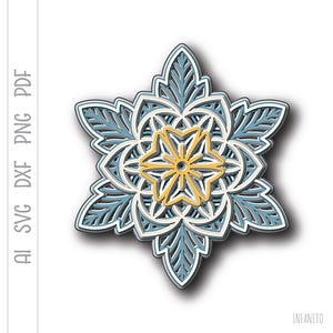 Schneeflocke SVG, Multilayered Cut File, Cricut svg, 3D Vektordatei, Laser Cut, Digitale Vorlagen Download, DIY Weihnachtsdekor