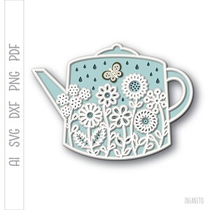 Floral Teapot SVG: Layered Papercut Template, Cricut Silhouette (Digital Download)