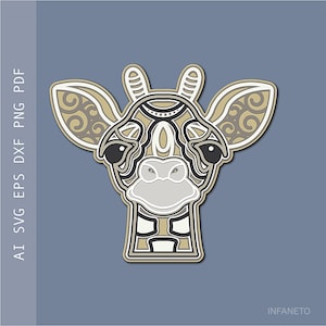 Giraffe Mandala SVG: Layered Laser Cut File, 3D Cricut Template