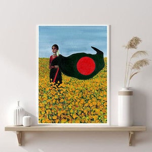 Bangladesch - Südasien Druck Malerei, Bengali Frau, Senffeld, Bollywood, Reise Bangla, Indien Landschaft, Nikkah, Hochzeitsgeschenk