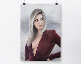 Women in Red Dress | Danivinci | High Quality Poster (Art Print)