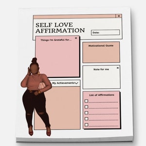 Self Love Affirmation Notepad | Notes for Writing | Black Girl Stationary | Stationary Planner Notepad |Cute Memopads | Memo Pad | Pink Note