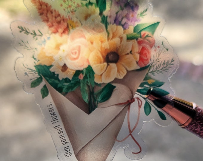 Give Yourself Flowers Clear Sticker