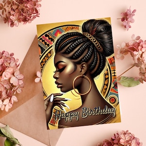 Feliz Aniversário - Cartão Amarelo | Cartões de Felicitações para Meninas Negras | Cartões de Felicitações de Aniversário | Cartão de Felicitações de Natal para Mães | Aniversário de Meninas Negras