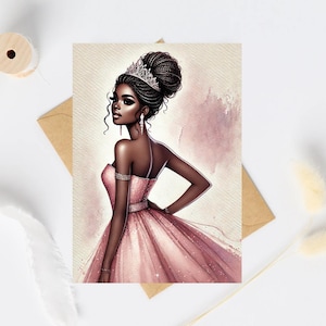 Cartão de felicitações de princesa | Cartões de felicitações de menina negra | Cartões de felicitações de aniversário | Cartões de felicitações de aniversário de mãe | Aniversário de menina negra