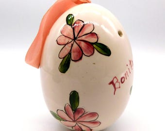 Vintage Pink Hand Painted Pottery Linen Closet Boudoir Sachet Potpourri Ball